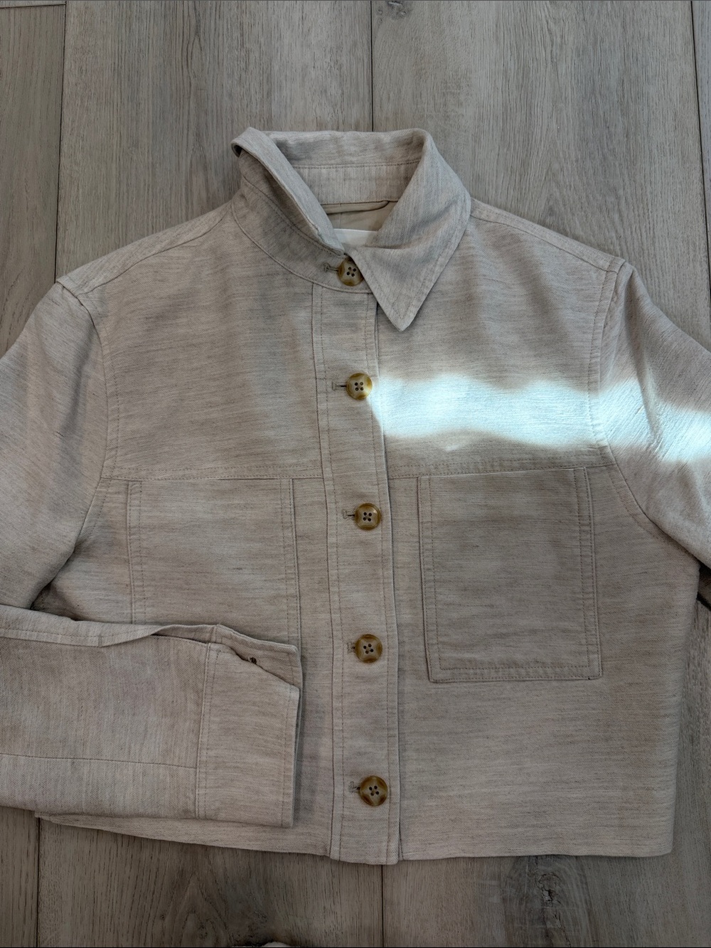 Aritzia Wilfred Oatmeal Cropped Utility Shacket Jacket 2XS